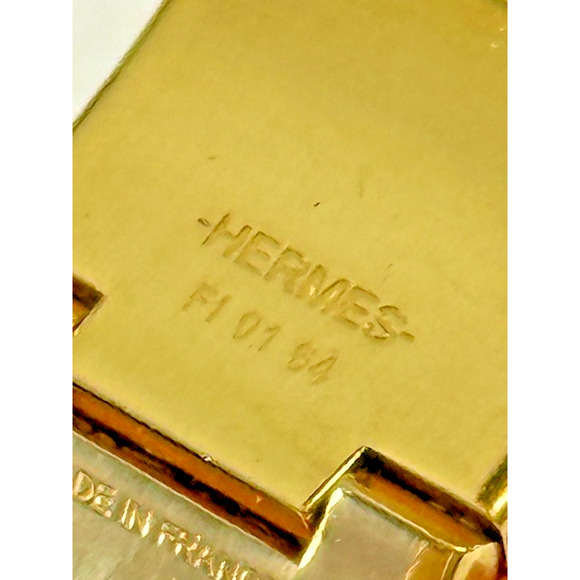 Hermès ORANGE Enamel Gold Plated Clic Clac H bracelet Medium w/ box - Picture 15 of 16